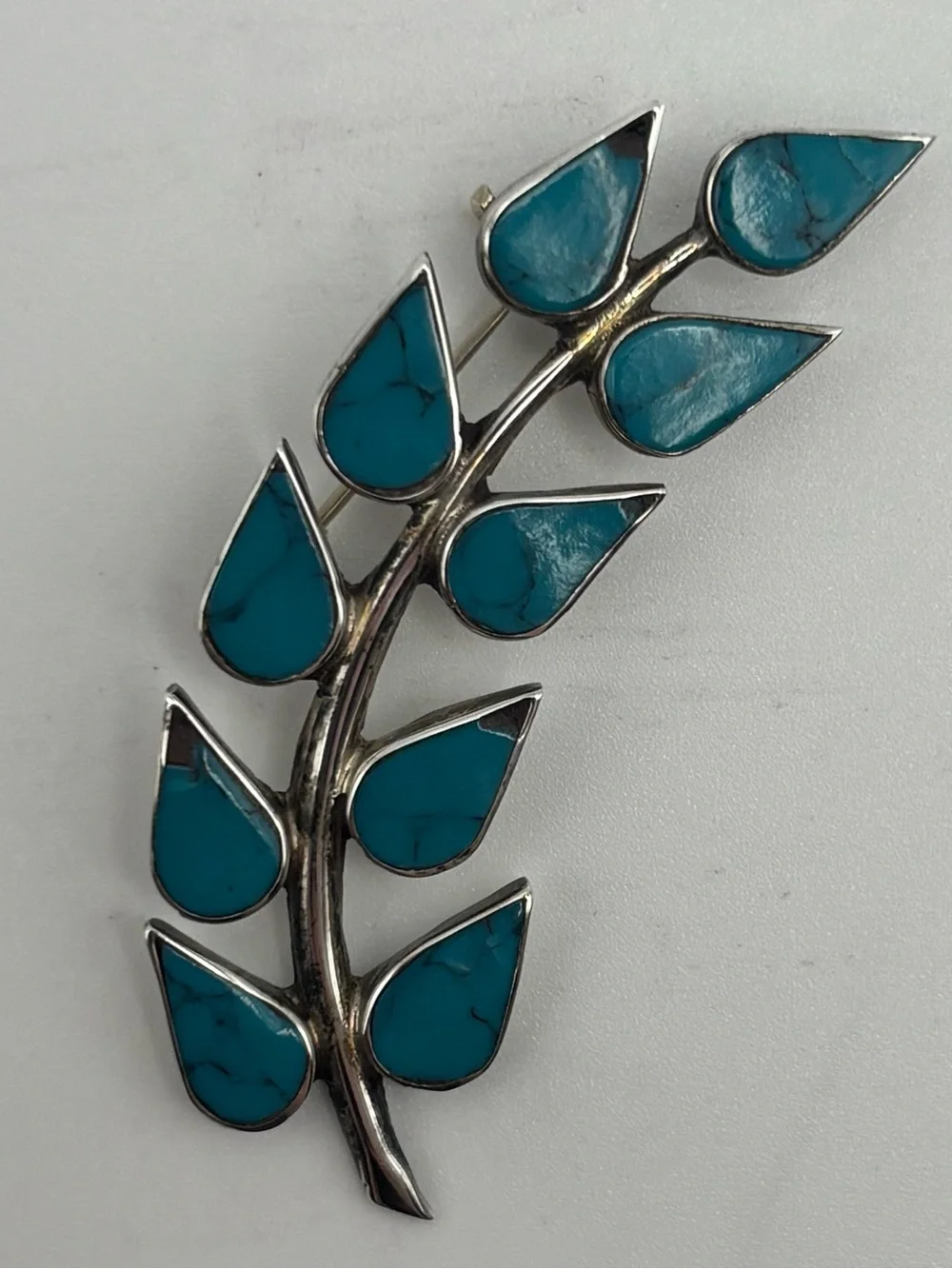 Vintage Taxco Mexican 925 Sterling Silver Turquoise Brooch & Earrings Set - Picture 2 of 8